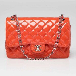 Chanel Pink Quilted Patent Leather Classic Jumbo Double Flap Bag